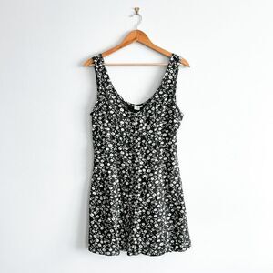 Twik Womens Mini Summer Dress Long Back Sleeveless Black White Floral Medium